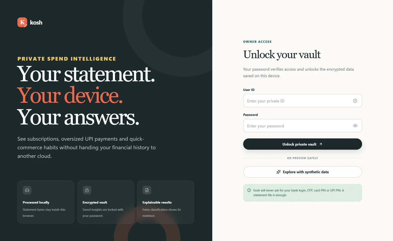 Kosh — product screenshot
